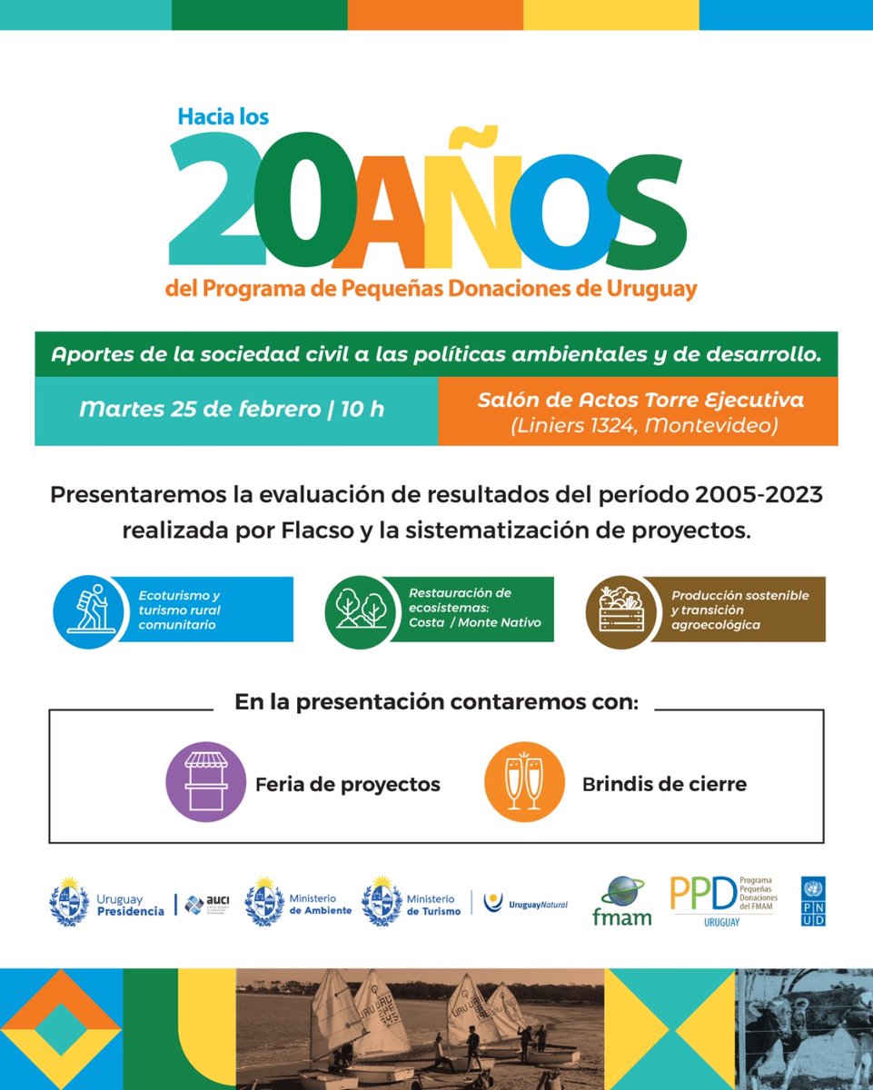 Los invitamos al evento "Hacia los 20  años del Programa de Pequeñas Donaciones. Aportes de la sociedad civil a las políticas ambientales y de desarrollo".
🗓️ 25/2 - 10:00 horas
📍Salón de actos de Torre Ejecutiva 
▶️Confirmar  asistencia a través de: forms.gle/Er1udhRcjqtMee…