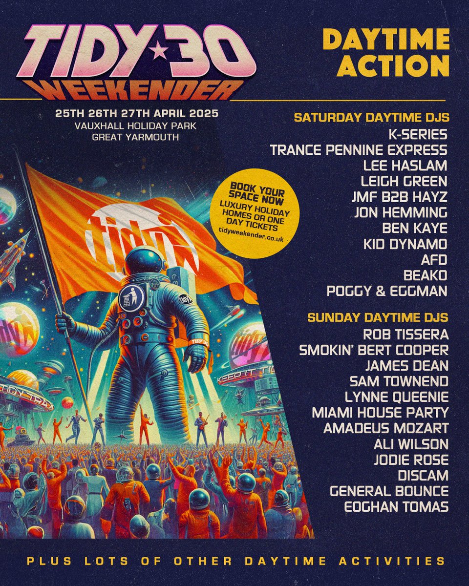 DAY TICKETS are now available for our Tidy 30 Weekender in April. A 24 hour ticket for 24 hour party people. tidyweekender.co.uk