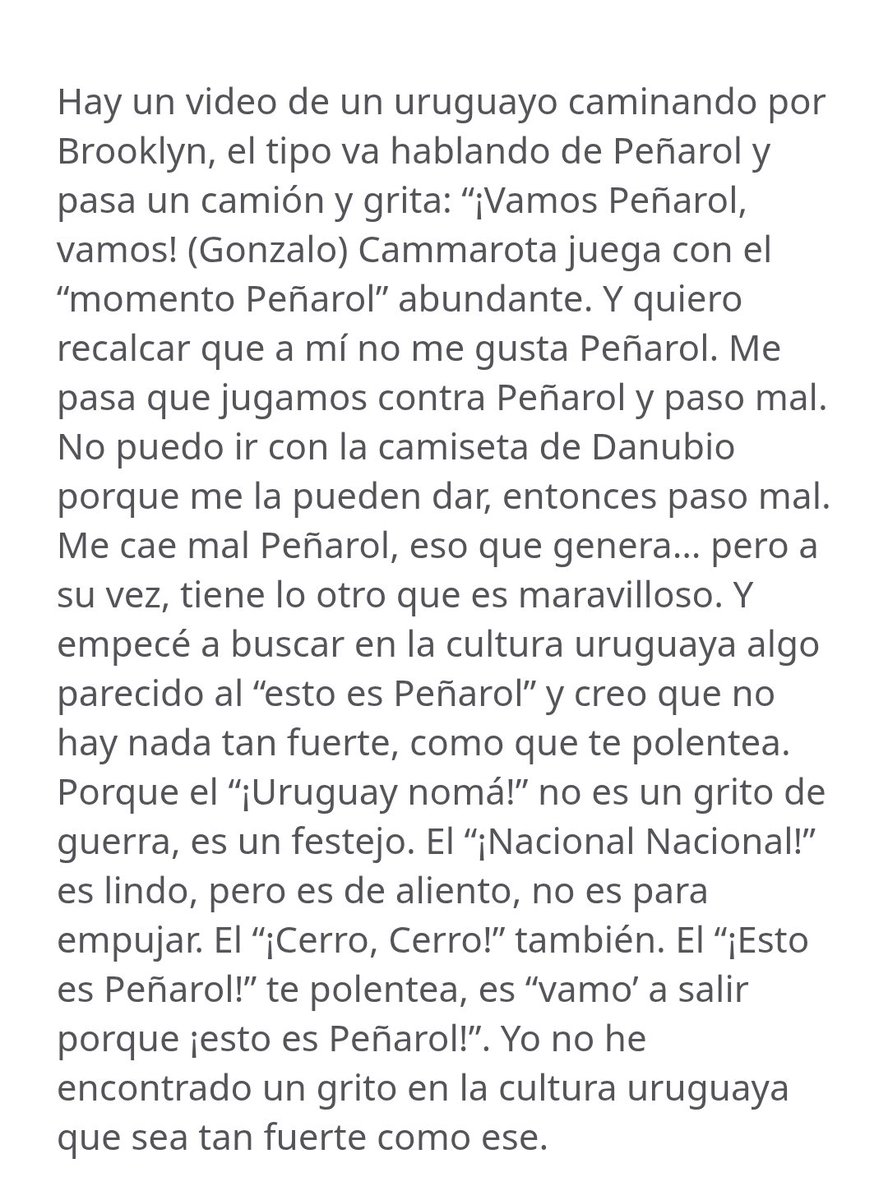 Le pregunté a <a href="/Gastoncitocarba/">Gastón Carbajal</a>, gran danubiano, por su admiración hacia el grito "¡Esto es Peñarol!", y me contó que lo que puede mover esa exclamación se lo enseñó un hincha de Nacional 👇🏻Léanlo.