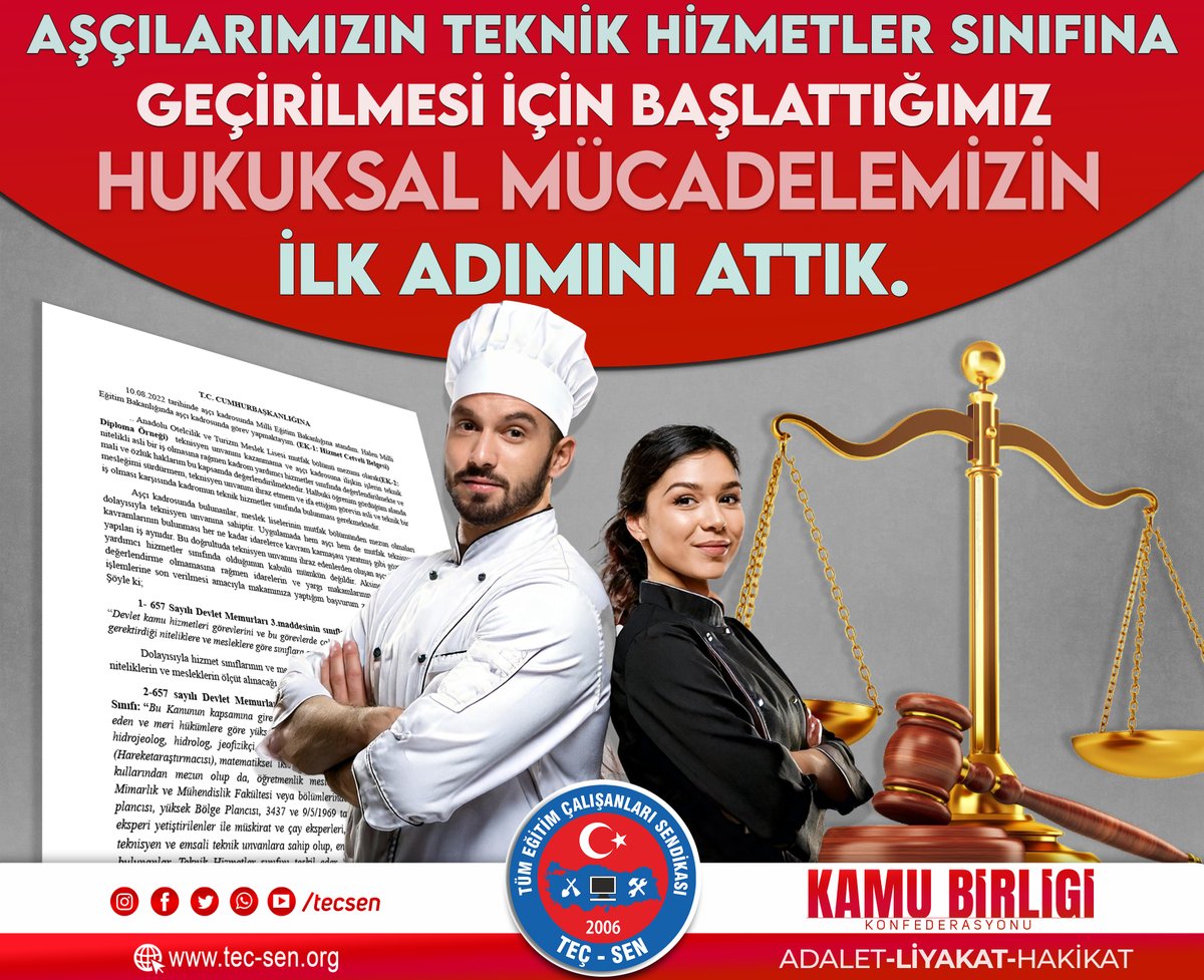 Aşçılarımızın Teknik Hizmetler Sınıfına Geçirilmesi İçin Başlattığımız Hukuksal Mücadelemizin İlk Adımını Attık.

Geçtiğimiz hafta; “Aşçılarımızın Teknik Hizmetler Sınıfına geçirilmesi yönünde bir engel olmadığını, bu minvalde gerekli düzenlemenin yapılması için