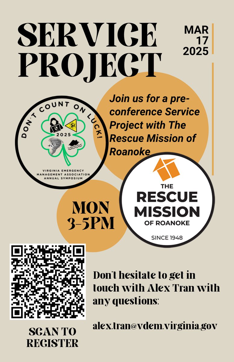 Attending #VEMS25 in Roanoke? Start your week by giving back! Join us at The Rescue Mission of Roanoke for a service project.

📅 March 17 | ⏰ 3-5 PM
📍 Support donation &amp; client services
🔗 Register: shorturl.at/PK39r