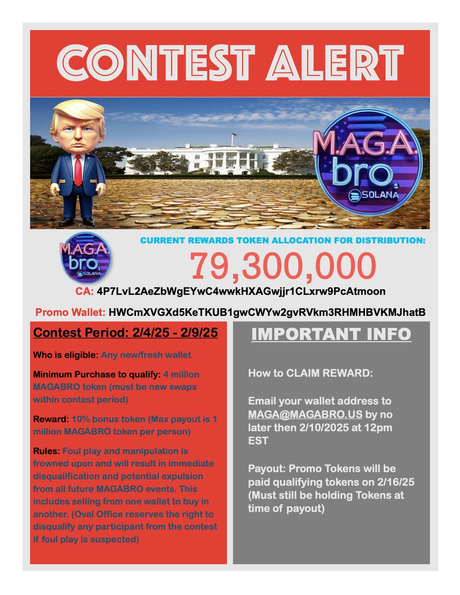 Join our growing telegram community for the latest news and updates: t.me/magabroofficial

🚀Stealth Launch in full effect 🚀

🏆10% Bonus MAGABRO Token contest is LIVE!!!!!! 💰

CA= 4P7LvL2AeZbWgEYwC4wwkHXAGwjjr1CLxrw9PcAtmoon