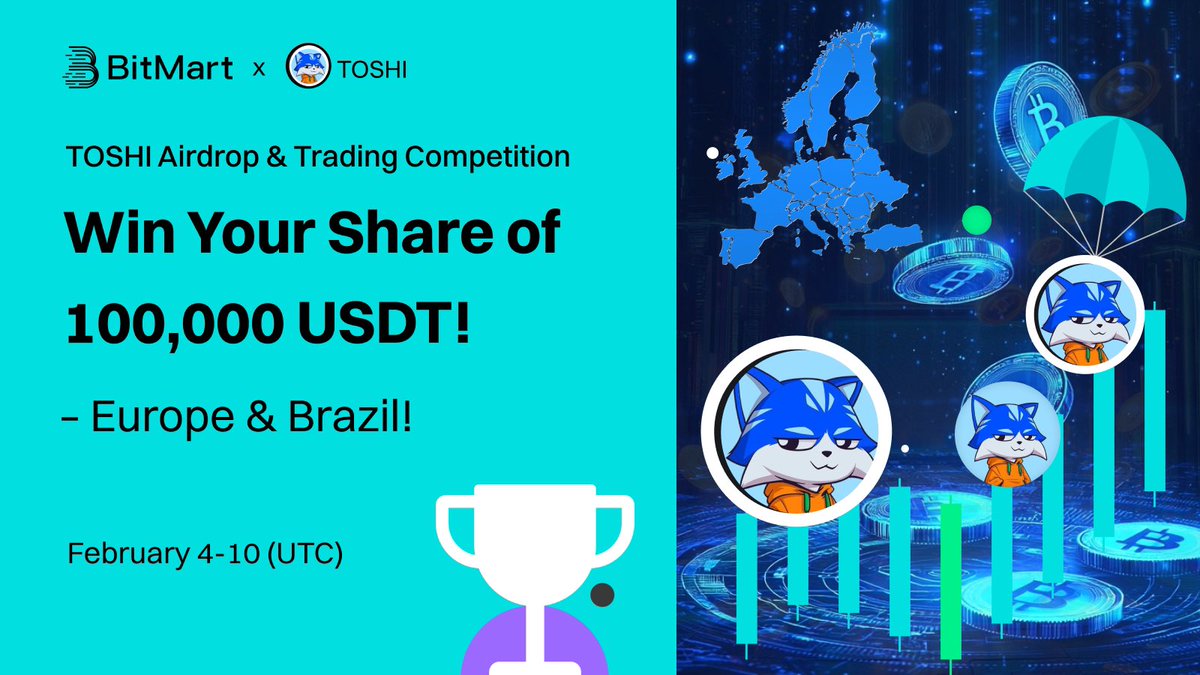 BitMartExchange's tweet photo. 🔥 #BitMart x #TOSHI Airdrop & Trading Competition! 🔥

💰 Win your share of 100,000 USDT in $TOSHI rewards!

📅 Campaign Period: Feb 4 - Feb 10, 2025

🎯 How to Join:
1️⃣ Don’t have an account? Sign Up Here 👉 https://t.co/Gr8EJH8atf
2️⃣ Follow the instructions to participate in the welcome airdrop and trading competition

🔗 Join now: https://t.co/xyNVvinjc2

#crypto #airdrop #giveaway