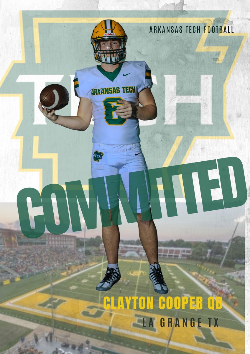 Excited to announce I have committed to Arkansas Tech University! Big thanks to my parents and coaches who got me to where I am today! All glory to God!

<a href="/RoyThompsonFB/">CoachThompson</a> <a href="/KevinNJWewers/">Kevin Wewers</a> <a href="/CoachCOOP89/">Kyle Cooper</a> <a href="/coachwillard70/">Chance Willard</a> <a href="/ATUFootball/">Arkansas Tech Football</a>