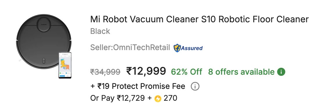 BestDealsinIND's tweet image. #LowestPrice 💥 

Mi - Robot Vacuum Cleaner S10

at Rs.12,999  💥 

Link: fkrt.to/YsmZQR4f
