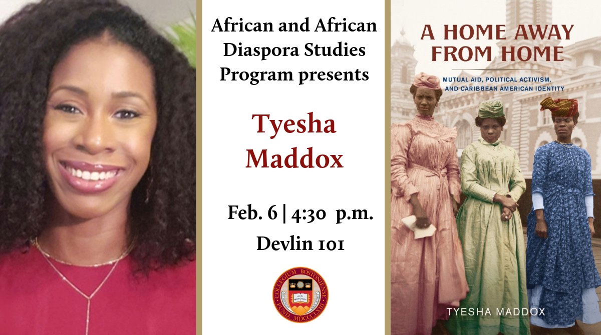 On Feb. 6, <a href="/BostonCollege/">Boston College</a> will present a talk by historian Tyesha Maddox @tyeshamaddoxphd, author of 'A Home Away from Home: Mutual Aid, Political Activism, and Caribbean American Identity.' Details: events.bc.edu/event/a-home-a…