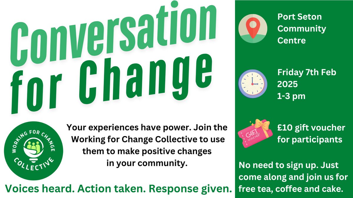 What does stigma mean to you?
Working for Change Collective invite you to share your views at their upcoming Conversation for Change event, on Friday 7th February at Port Seton Community Centre. Tea, coffee and cake will be provided.
#workingforchangecollective