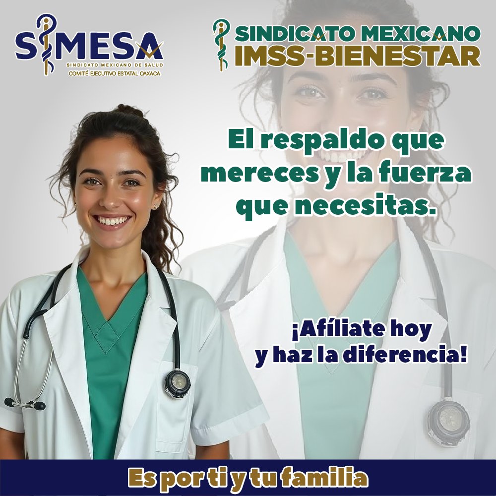 SIMESA_Oaxaca's tweet photo. Únete a SIMESA y defiende tus derechos laborales. Juntos construimos un sistema de salud más justo.

#SindicatoMexicanodeSalud #SIMESA #Oaxaca #SaludFuerzaYUnión https://t.co/m8b8dtcZ9w