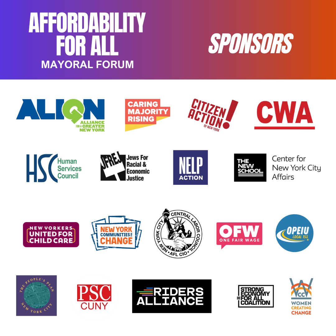 Save the Date: Affordability for All Mayoral Forum!

Hear 2025 mayoral candidates share their plans to tackle NYC’s affordability crisis—from housing to child care to living wages.

🗓️Feb 13 at 6:30 PM
📍25 Broadway 15th floor, New York, NY

RSVP: bit.ly/nyc_forum25