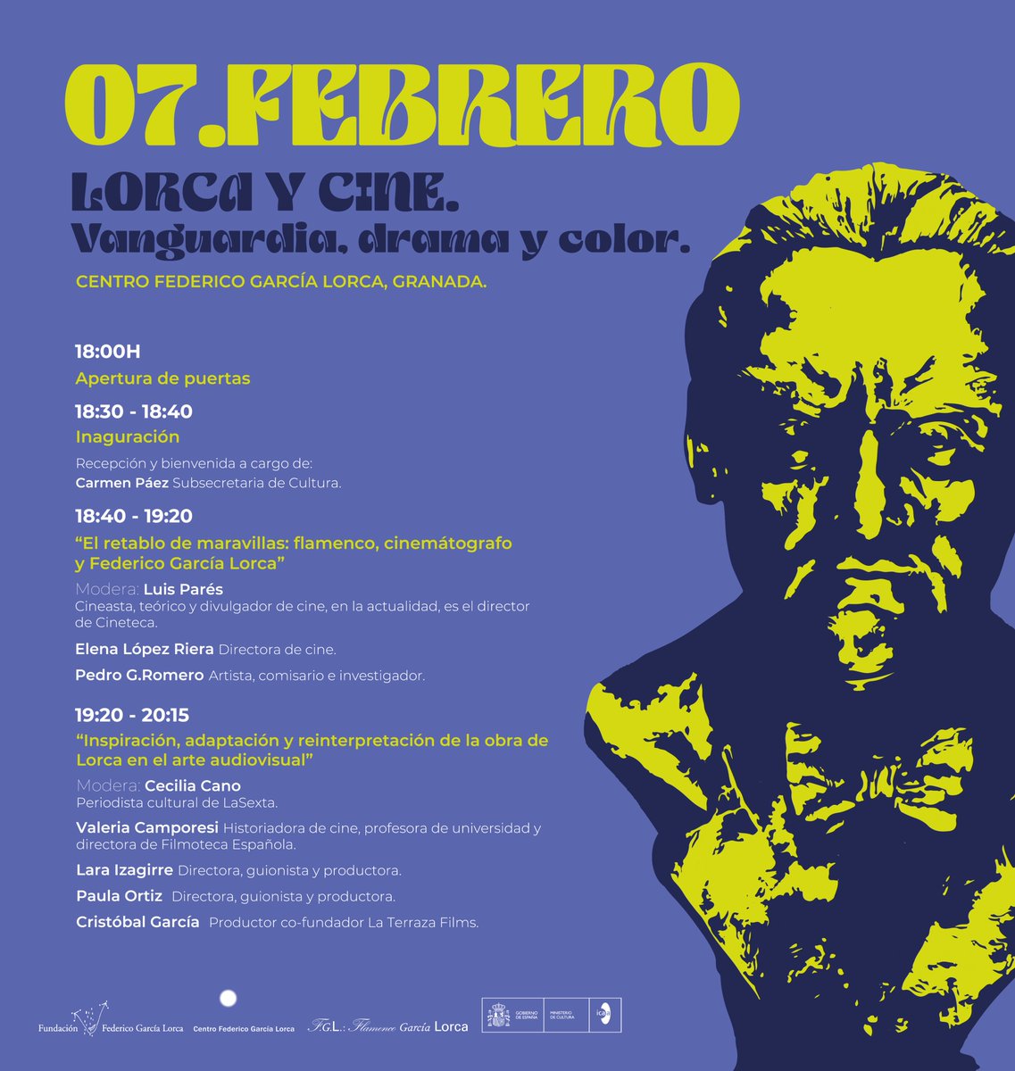 Lorca y cine. Vanguardia, drama y color
Viernes 7 de febrero de 2025, 18.30 h
Entrada gratuita hasta completar aforo

#centrofedericogarcíalorca
#Goya2025 #granada