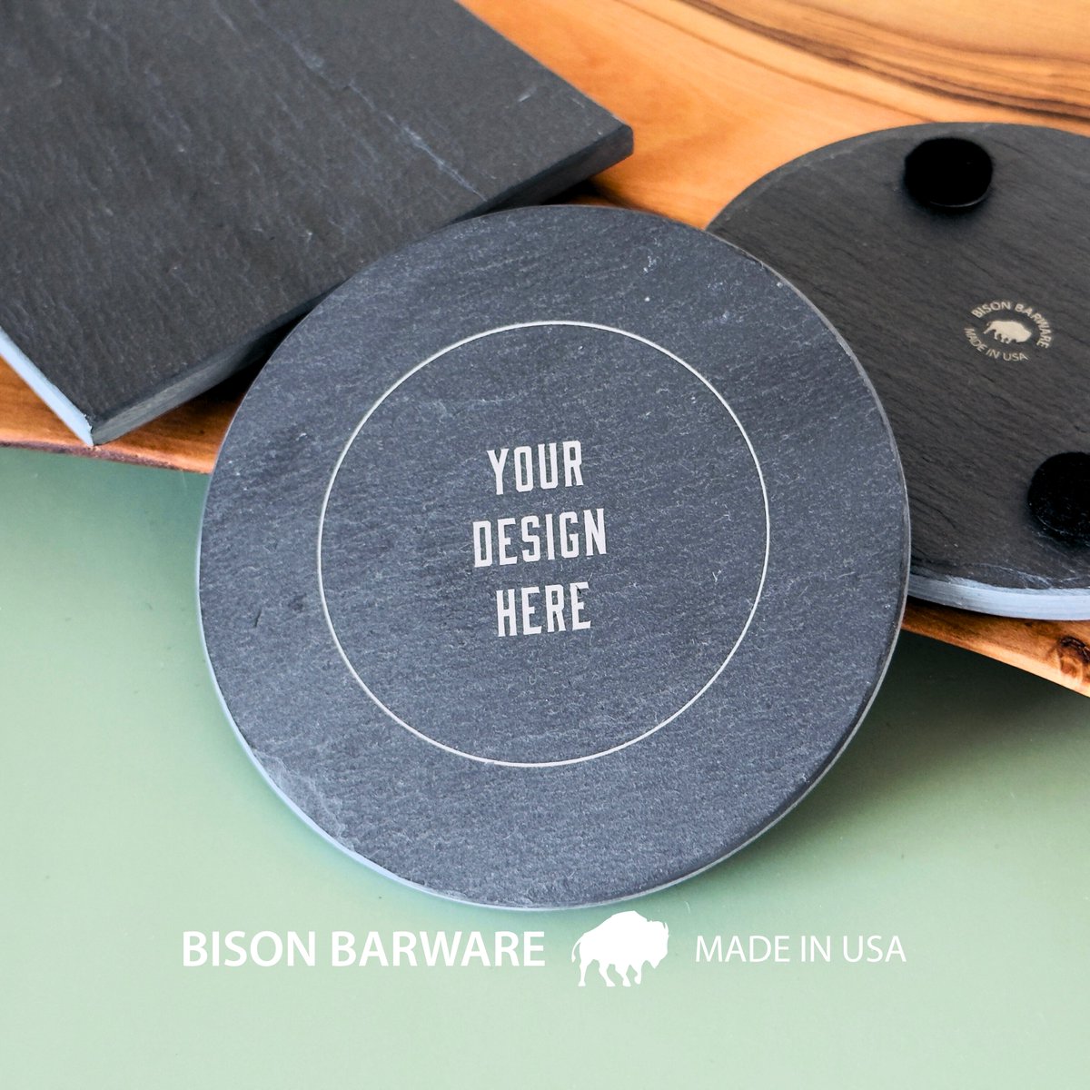 We're happy to announce that we've sourced Made In USA slate coasters! If you're looking for a personalized gift that's made in America try out Bison Barware: bisonbarware.etsy.com