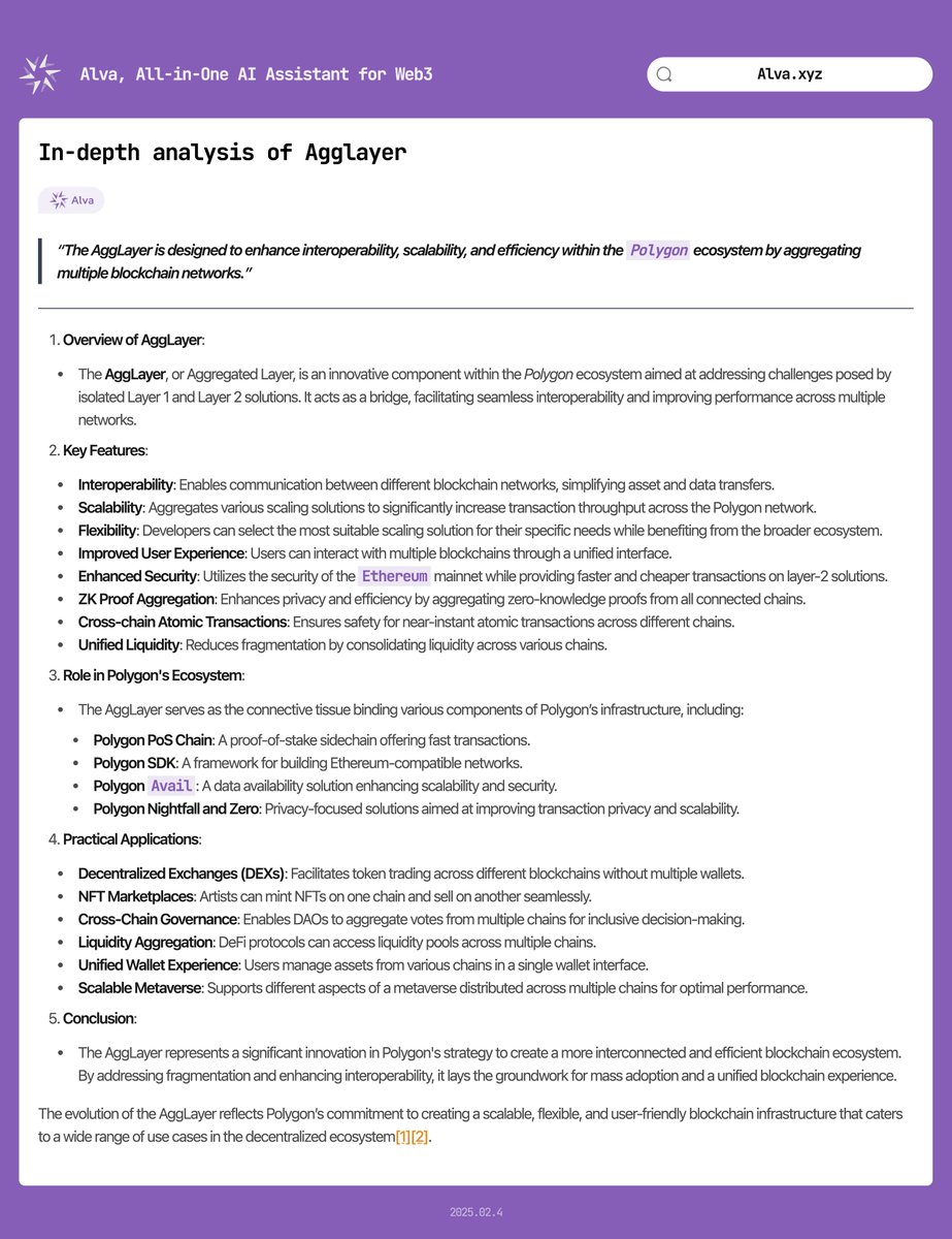 <a href="/Agglayer/">Agglayer</a> The <a href="/Agglayer/">Agglayer</a> is designed to enhance interoperability, scalability, and efficiency within the #Polygon ecosystem by aggregating multiple blockchain networks.