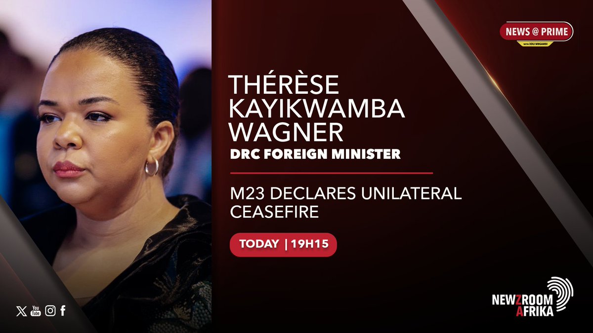 Newzroom405's tweet photo. [NOT TO BE MISSED] @XoliMngambi will be in conversation with DRC Foreign Minister Thérèse Kayikwamba Wagner on #NewsAtPrime at 19h15. Tune in.

#Newzroom405 https://t.co/lXGQAIZydr