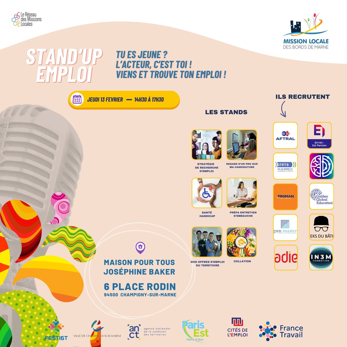 mlbdm94's tweet image. Le Stand’ Up Emploi est de retour !

Rendez-vous le 13 février 2025 pour booster votre avenir professionnel à la Maison pour tous, 6 Place Rodin, 94500 Champigny-sur-Marne

Pensez à apporter votre CV !

#StandUpEmploi #StandUpEmploi2025 #Emploi #Formation #MLBDM94