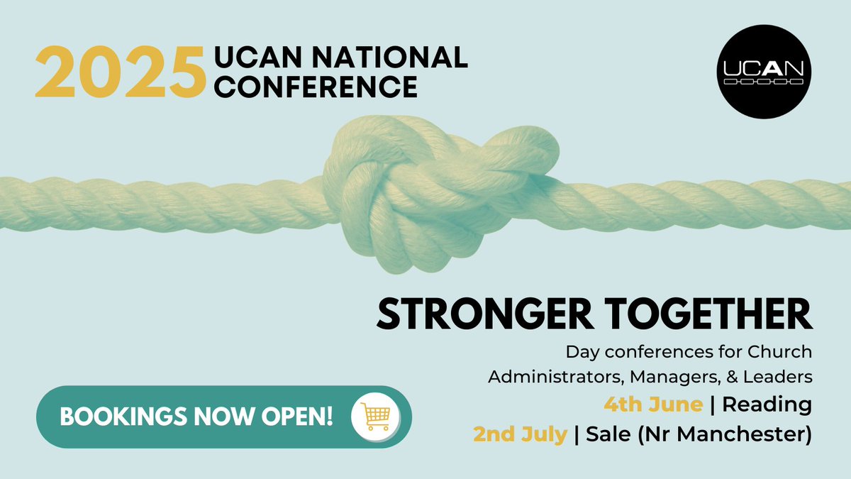 Tickets for the UCAN National Conference: Stronger Together are now on sale!

💡 Early Bird prices available until 28th February.

Connect, learn, and grow with church administrators and managers across the UK.

churchadministrators.net/conference

#UCANconference #churchadministrator