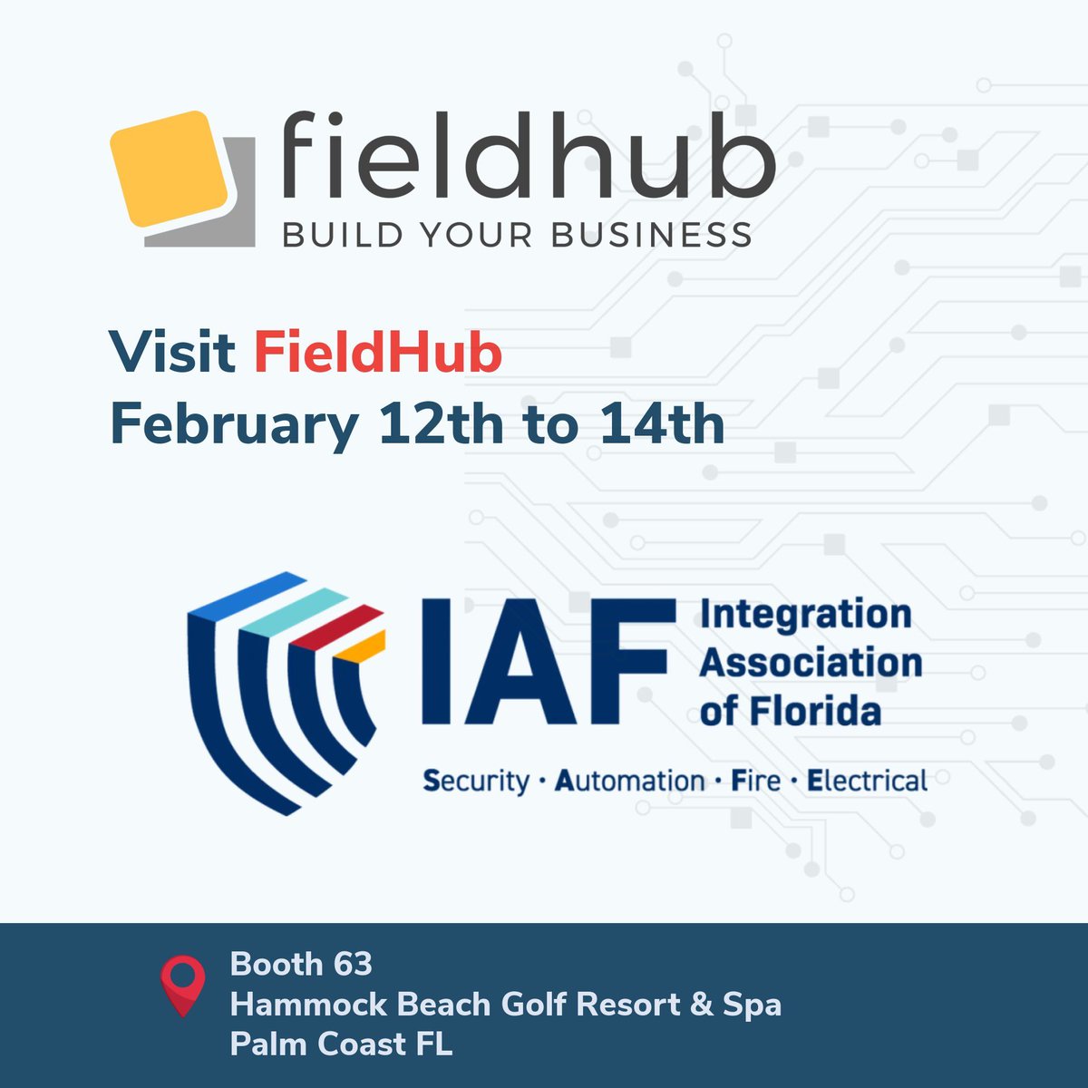 fieldhubInc's tweet photo. FieldHub is excited to exhibit at the Integration Association of Florida (IAF) Annual Convention! 🌴☀️ #FieldHub #IAF #IAFAnnualConvention #SecurityIntegrators https://t.co/G7qHM9WbDz