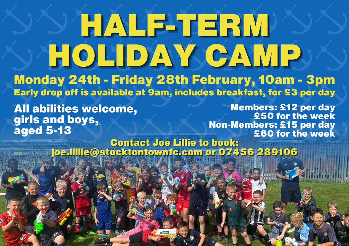 Why not go along and try out Stockton Towns half term holiday camp. Please see below for details.