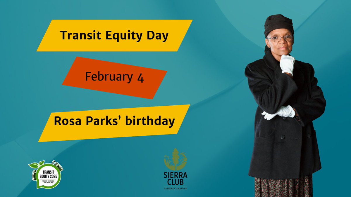 Happy birthday, Rosa Parks! This #TransitEquityDay, tell your local decision makers  to prioritize dedicated funding to make transit affordable, abundant, and accessible for everyone. #cleanair sierraclub.org/virginia/blog/…