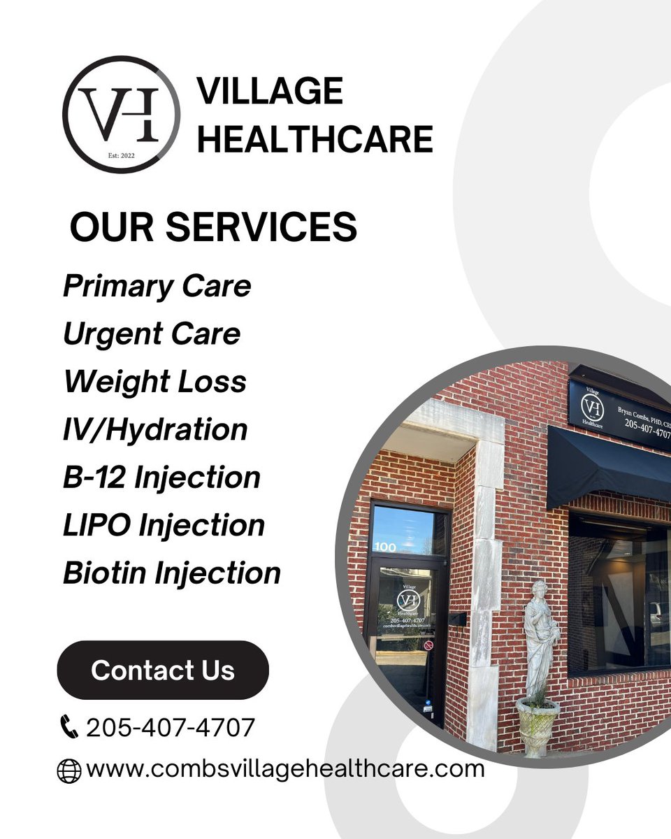 bryancombscrnp's tweet photo. WE ARE LOCATED IN MOUNTAIN BROOK AND OFFER:
Primary Care
Urgent Care
Weight Loss
IV/Hydration
B-12 Injection
NAD+ Injection
LIPO Injection
Biotin Injection
AND MORE
Call 205-407-4707 or WALK IN.  https://t.co/nxs5YgNrTo https://t.co/RHuzWGgGzT