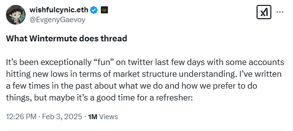 윈터뮤트가 시장조작을 하고 있다는 의혹이 일파만파 퍼지자 이례적이게도 윈터뮤트의 CEO가 이에 대한 답을 적은 트윗을 게재했습니다. 
이 스레드에서는 어떤 답변을 했는지 번역해보았습니다. 조롱의 어조도 많이 보이고 한국말을 했더라면 반말했을 것 같아서 반말로 번역해보았습니다. 🧵👇