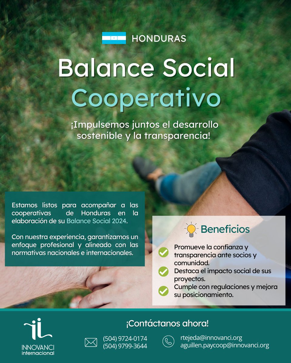 Innovanci's tweet photo. En @Innovanci, estamos listos para acompañar a las cooperativas de ahorro y crédito de Honduras en la elaboración de su Balance Social 2024. Con nuestra experiencia, garantizamos un enfoque profesional, innovador y alineado con las normativas nacionales e internacionales. ✅ https://t.co/9l1wbuKVuz