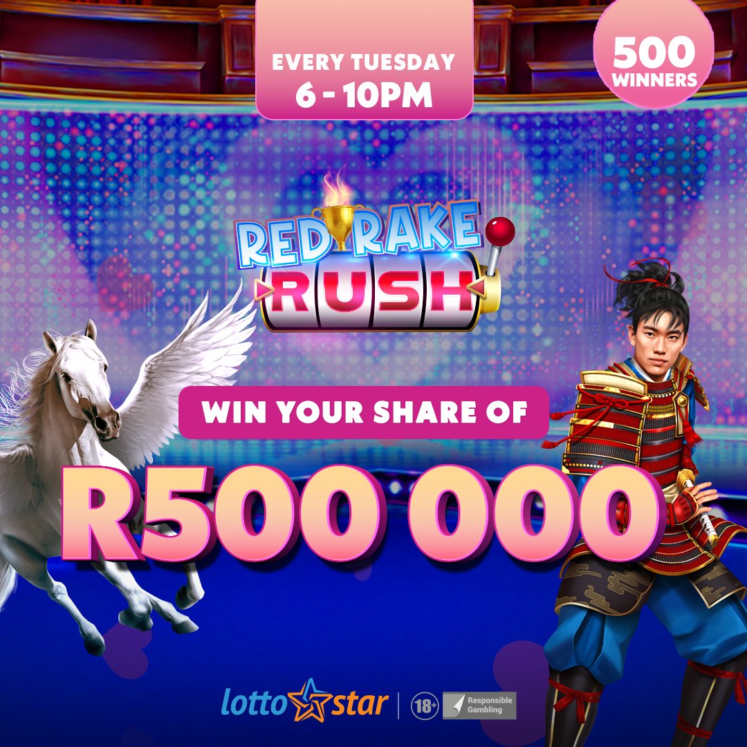 Lotto_Star's tweet photo. Ready, set, and slot in our Red Rake Rush Tournament by spinning the reels from 6 to 10PM. ๐โก๏ธ๐
You could be 1 of 500 winners of a share of R500,000 ๐ฐ.
No minimum bet applies. ๐
#LottoStar #RedRakeRush #SpinToWin https://t.co/hr1H6Atlvy