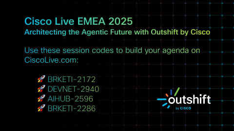 outshiftbycisco's tweet image. #CiscoLiveEMEA, here we come!

Stack your event schedule with these #OutshiftByCisco sessions:

🔹BRKETI-2172

🔸DEVNET-2940

🔹AIHUB-2596

🔸BRKETI-2286

Search codes here to build your agenda: cs.co/6014xIrSn

#CiscoLive #EmergingTech #InternetOfAgents #TechInnovation