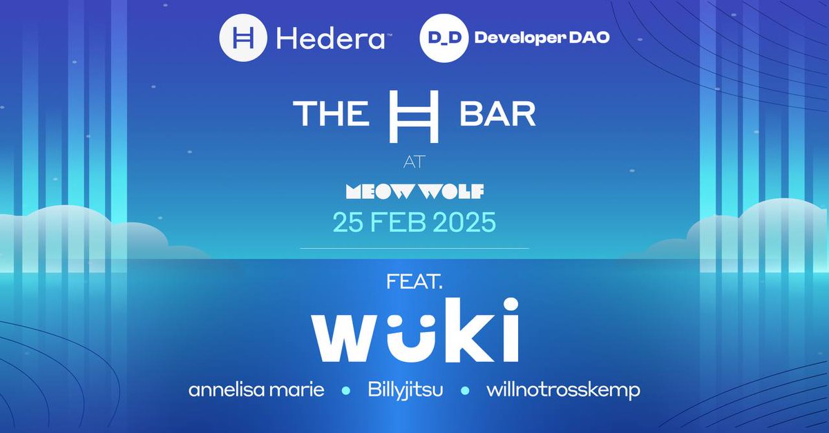 Developer DAO (🧱, 🚀) (@developer_dao) on Twitter photo 🪩 Ready to vibe with <a href="/hedera/">Hedera</a> & D_D at EthDenver?
ℹ️ Join us Tuesday Feb 25th for the #HederaCon After Party for food, drink and amazing tunes headlined by <a href="/Wuki/">wuki 🌞</a> with performances by <a href="/billyjitsu_/">Billyjitsu ⟁</a>, <a href="/kempsterrrr/">ar://kemp | kempsterrrr.eth | 🫂</a> & <a href="/notannelisa/">annelisa</a> 🔥
#HederaxDeveloperDAO
RSVP with the link below👇 🪩 Ready to vibe with <a href="/hedera/">Hedera</a> & D_D at EthDenver?
ℹ️ Join us Tuesday Feb 25th for the #HederaCon After Party for food, drink and amazing tunes headlined by <a href="/Wuki/">wuki 🌞</a> with performances by <a href="/billyjitsu_/">Billyjitsu ⟁</a>, <a href="/kempsterrrr/">ar://kemp | kempsterrrr.eth | 🫂</a> & <a href="/notannelisa/">annelisa</a> 🔥
#HederaxDeveloperDAO
RSVP with the link below👇