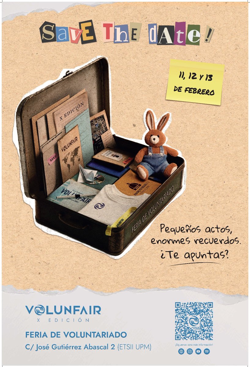 La_UPM's tweet photo. 🫂¡Vuelve @VolunFair, la mayor feria de voluntariado universitario! Y este año celebra por todo lo alto su décimo aniversario 🎂
¿Quieres ser parte del cambio? ¡Visita #Volunfair!
📍@industrialesupm
🗓️ 11, 12 y 13 de febrero
🔗 https://t.co/eX2Ffkl1NQ
#somosUPM #estudiantesUPM https://t.co/kSKkBWD8FY