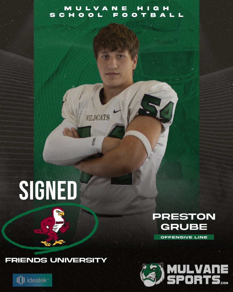 🏈CONGRATS to Mulvane Sr. Preston Grube who signed with Friends University to continue his education and football career for next year! Preston was an all-league and all-state offensive lineman this year and will participate in the KS Shrine Bowl this summer. Way to go Preston!💪