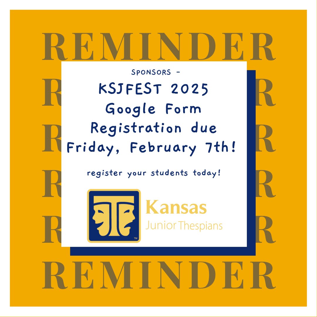 Sponsors, don't forget to register all your students by Friday! 
Find the correct forms in your email and let us know if you have questions. 🎭 #KSJFest2025