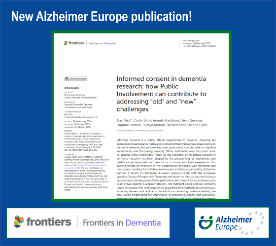 We’re delighted to share a new Alzheimer Europe article, published in the <a href="/FrontiersIn/">Frontiers</a> Dementia journal. Led by <a href="/Ana_M_Diaz/">Ana Diaz</a>, the publication identifies important issues relating to informed consent from the perspective of people affected by dementia -&gt;
alzheimer-europe.org/news/alzheimer…
