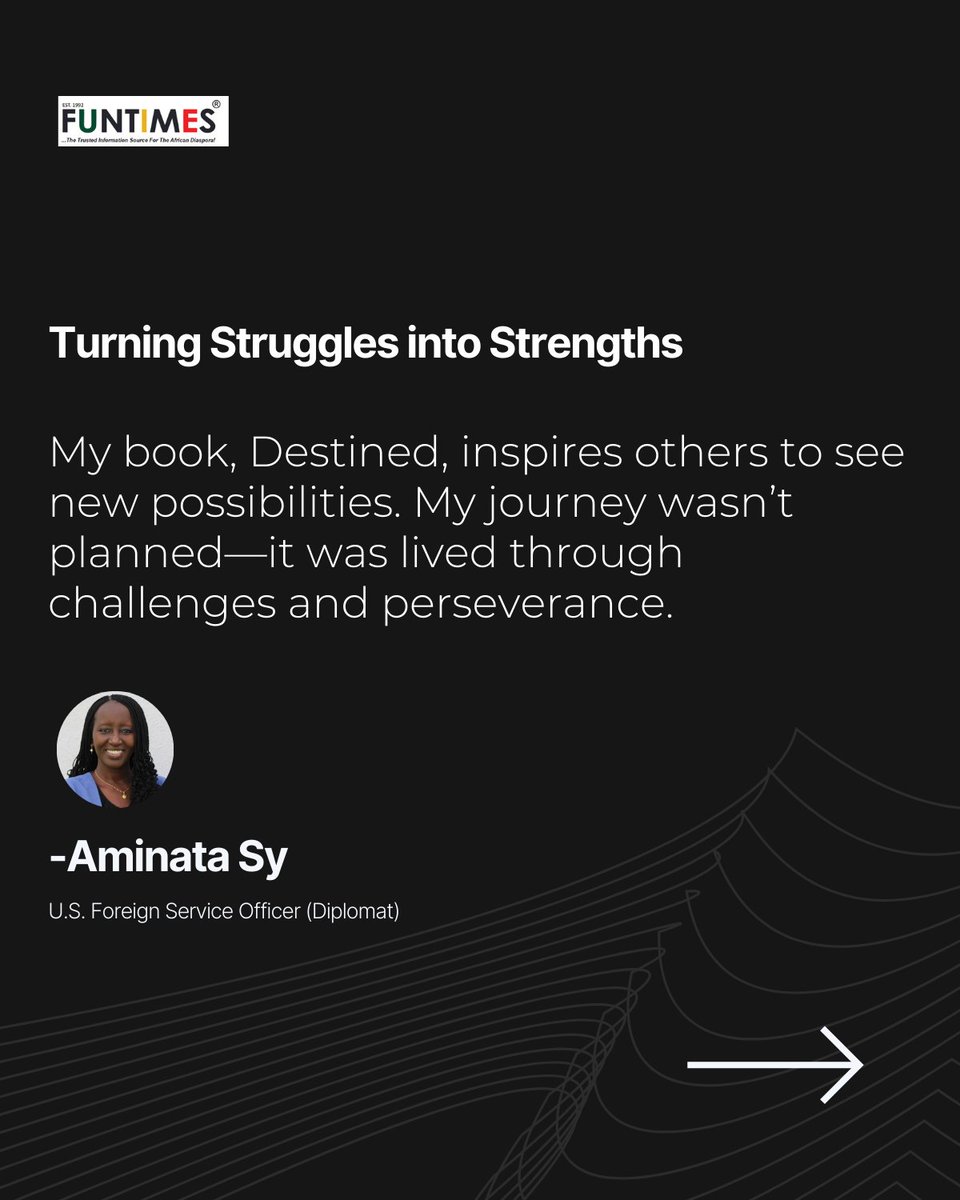 FunTimesMag's tweet photo. Aminata Sy knows what it means to fight for a future that once felt out of reach. Her book ''Destined'': captures these experiences. 

🔗Read more on this incredible story via the link in bio 
#Aminata Sy #DestinedBook #ImmigrantJourney #Resilience #EducationIsPower https://t.co/kzrptkjMWf