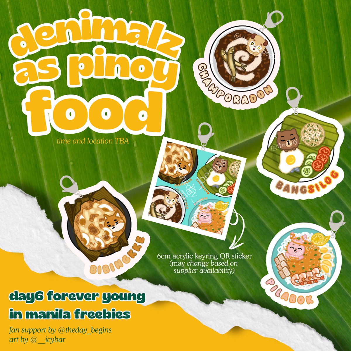 theday_begins's tweet photo. #DAY6 forever young in manila freebies! 🍽️  
fan support by @theday_begins 😋⭐ 

denimalz are friends, not food???🤔

— 1 random acrylic keyring or 2 stickers
— rt, like, and screenshot 
— mbf
— open for trading! 👀

#DAY6_3RD_WORLDTOUR #DAY6_3RD_WORLDTOUR_MANILA #DAY6inManila https://t.co/j0PDDV8brC