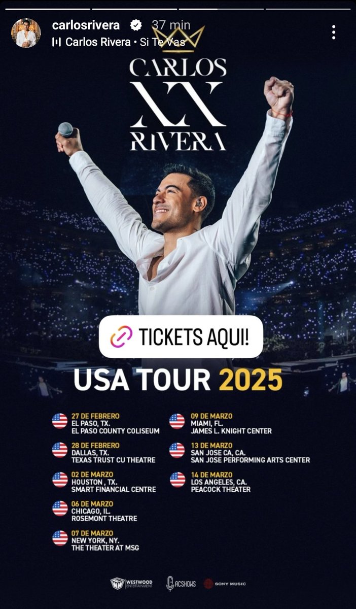 LauRami01037823's tweet photo. Corre Adquiere tus boletas , cada vez más cerca de ti, excelente  concierto, lo vale, adquiere tus boletos!
@CR_ClubPorTi 
@_CarlosRivera 
@sonymusic 
@westwoodfans 
@WestWoodEntt 
@mikenoriega 
@jjuarezww @davidedwardwest https://t.co/p50ob1a7zj