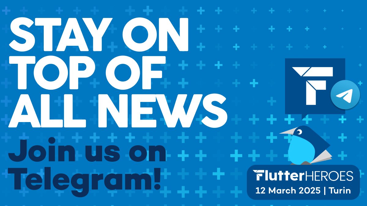 flutterheroes's tweet photo. ๐ข Stay Ahead with Flutter Heroes 2025! ๐ต
๐Join now: https://t.co/2Eb0mg1z2s
Be the first to know about new talks, exclusive discounts, and the latest speaker announcements? Join our Flutter Heroes Telegram channel and never miss an update! ๐
#FlutterHeroes #Flutter #Community #MobileDevelopment