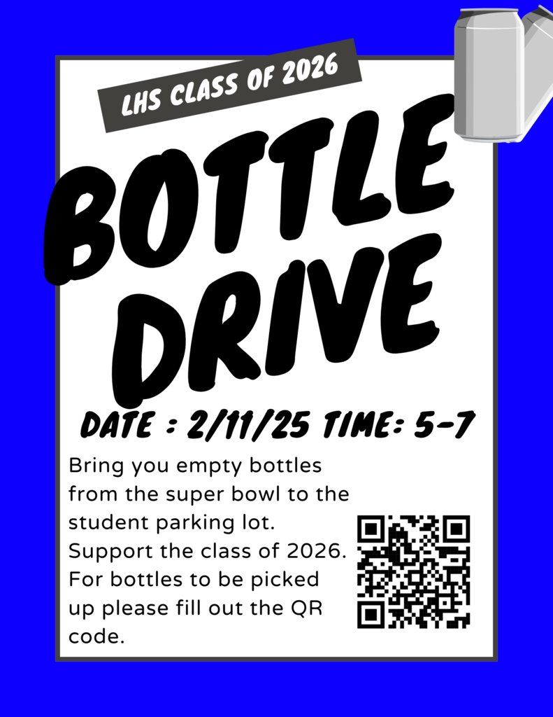 LakelandLHS's tweet photo. The Class of 2026 is hosting a post-Super Bowl Bottle Drive on Feb 11th from 5-7pm. If you need your cans or bottles picked up, scan the QR code on the flyer to reserve a time. Thank you! #WeAreLakeland #Lakeland50 https://t.co/rpRfxkyTDK