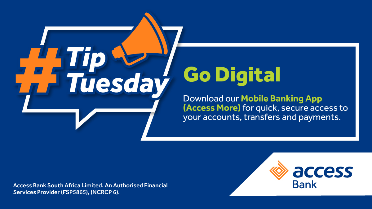 accessbank_sa's tweet image. Banking made easy, right at your fingertips!
With Access Bank's mobile app, you can manage your finances anytime, anywhere; without leaving the comfort of your home. Banking has become more convenient!

#AccessBank #BankingOnTheGo #TechMadeEasy #ConvenienceAtYourFingertips