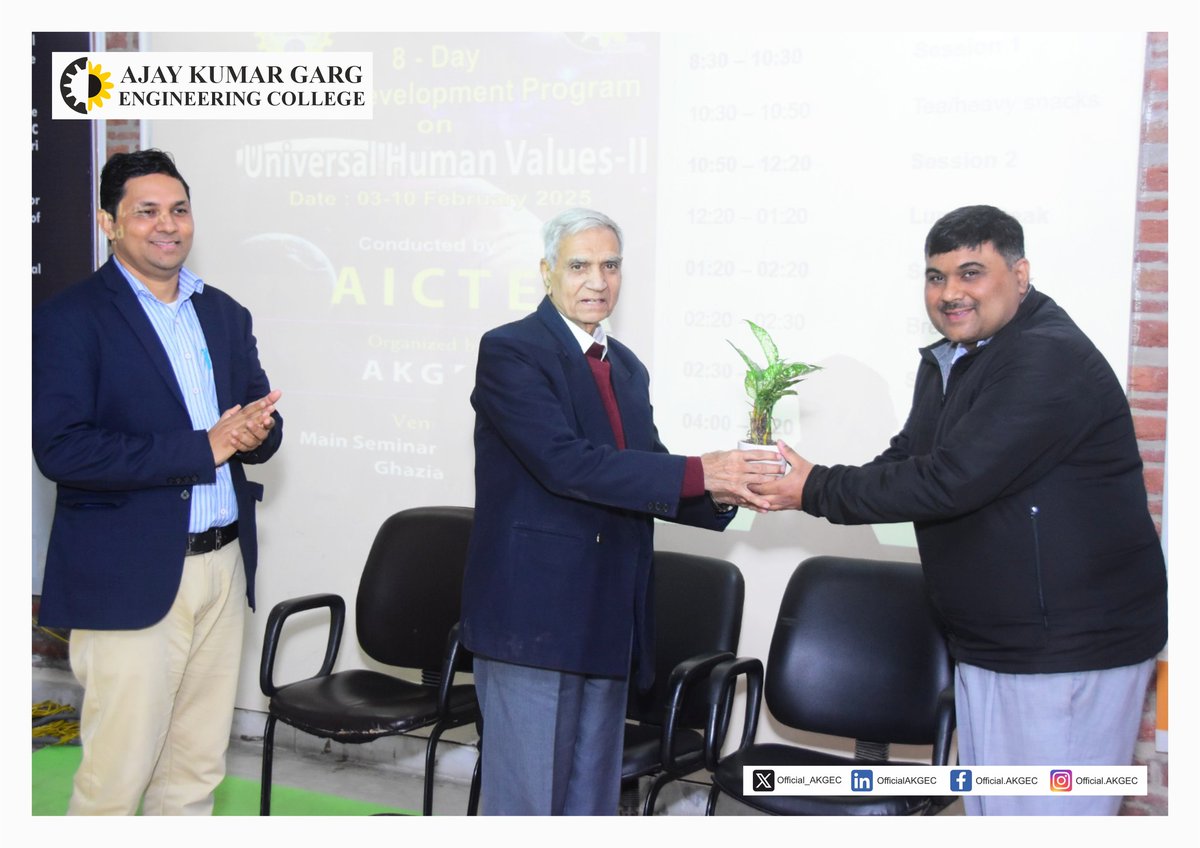 Official_AKGEC's tweet image. AKGEC inaugurated the 27th AICTE-approved eight-day FDP on Universal Human Values on February 3, 2025, fostering faculty enrichment with expert insights and discussions. #AKGEC #FDP2025 #UniversalHumanValues #AICTEApproved #BestEngineeringCollege
