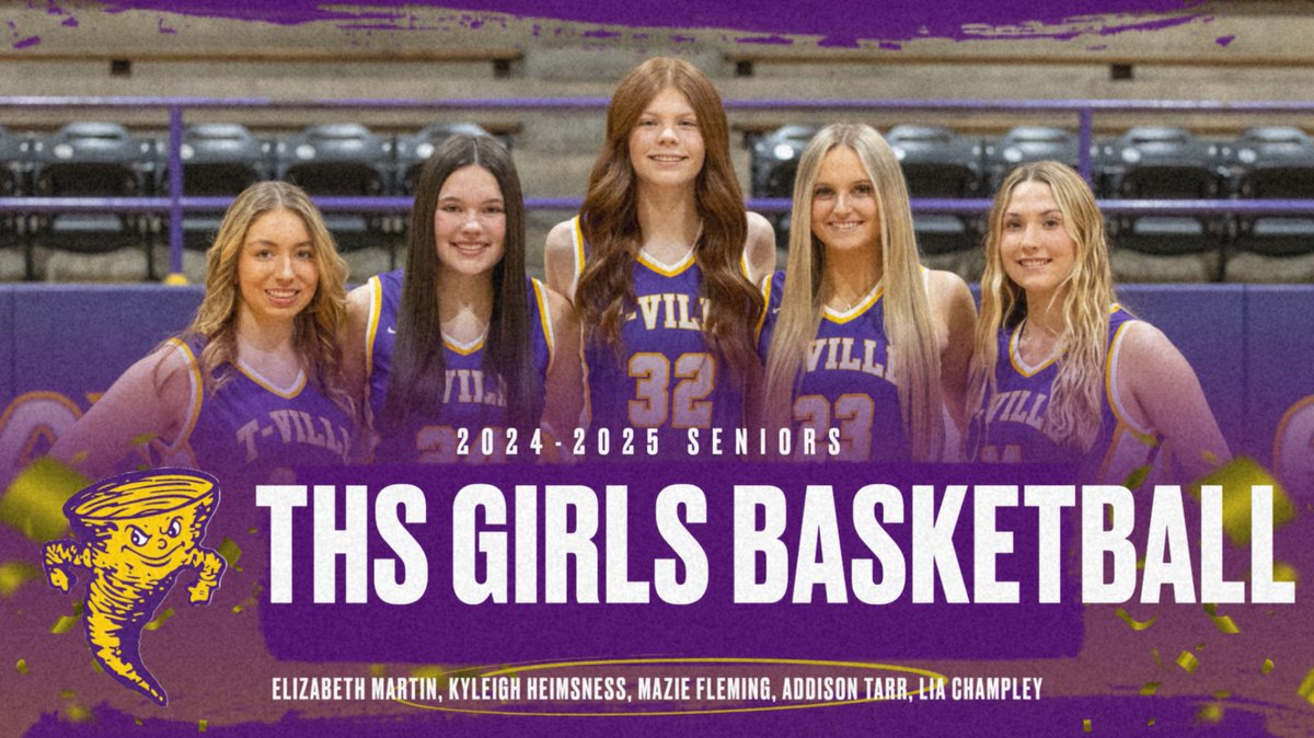 TvilleAthletics's tweet photo. Girls Basketball Senior Night for Elizabeth, Kyleigh, Mazie, Addison, and Lia!
#TvillePride https://t.co/z0qPfM3Tdp