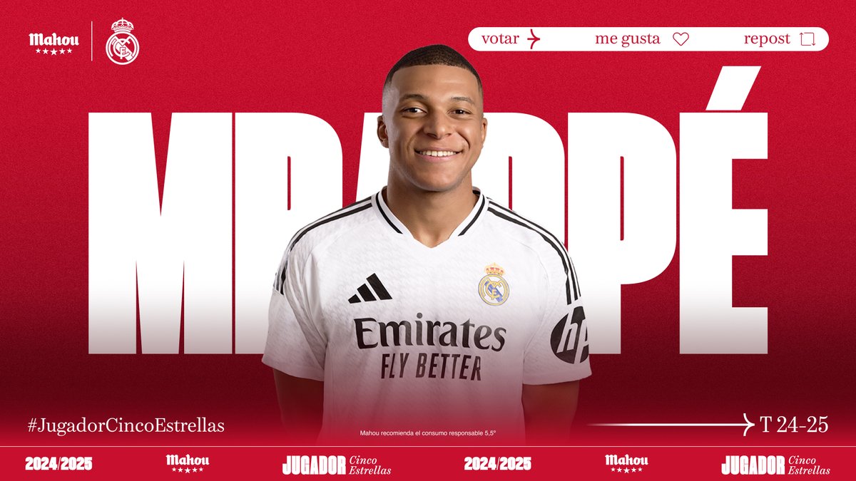 RT o MG si crees que <a href="/KMbappe/">Kylian Mbappé</a> ha sido el #JugadorCincoEstrellas del <a href="/realmadrid/">Real Madrid C.F.</a> en enero. (2/6)