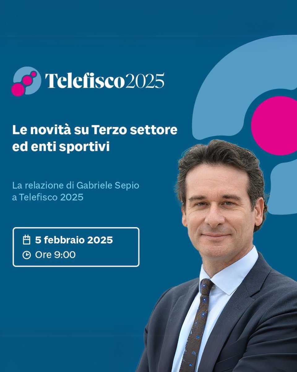 Gabriele Sepio (@gabrielesepio) on Twitter photo #telefisco2025 <a href="/sole24ore/">IlSole24ORE</a>
Domani, Mercoledì 5 febbraio, dalle 9 alle 18:30
L'appuntamento annuale per fare il punto sulla fiscalità. Nel pomeriggio spazio dedicato anche alle novità per terzo settore e sport.
Vi aspetto. #telefisco2025 <a href="/sole24ore/">IlSole24ORE</a>
Domani, Mercoledì 5 febbraio, dalle 9 alle 18:30
L'appuntamento annuale per fare il punto sulla fiscalità. Nel pomeriggio spazio dedicato anche alle novità per terzo settore e sport.
Vi aspetto.