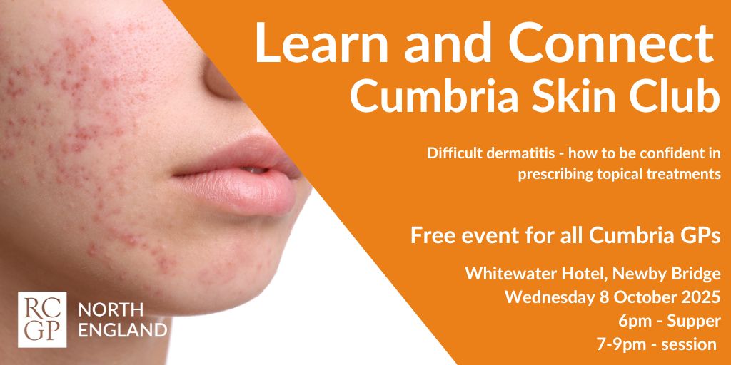 **Cumbria and North Lancashire GPs**

The October Cumbria skin club takes place Wed 8.10.25, focusing on difficult dermatitis.

A free event for all GPs, supported by L'Oreal.
Whitewater Hotel, Newby Bridge. Hot buffet supper included.

Register here: bit.ly/SC180325