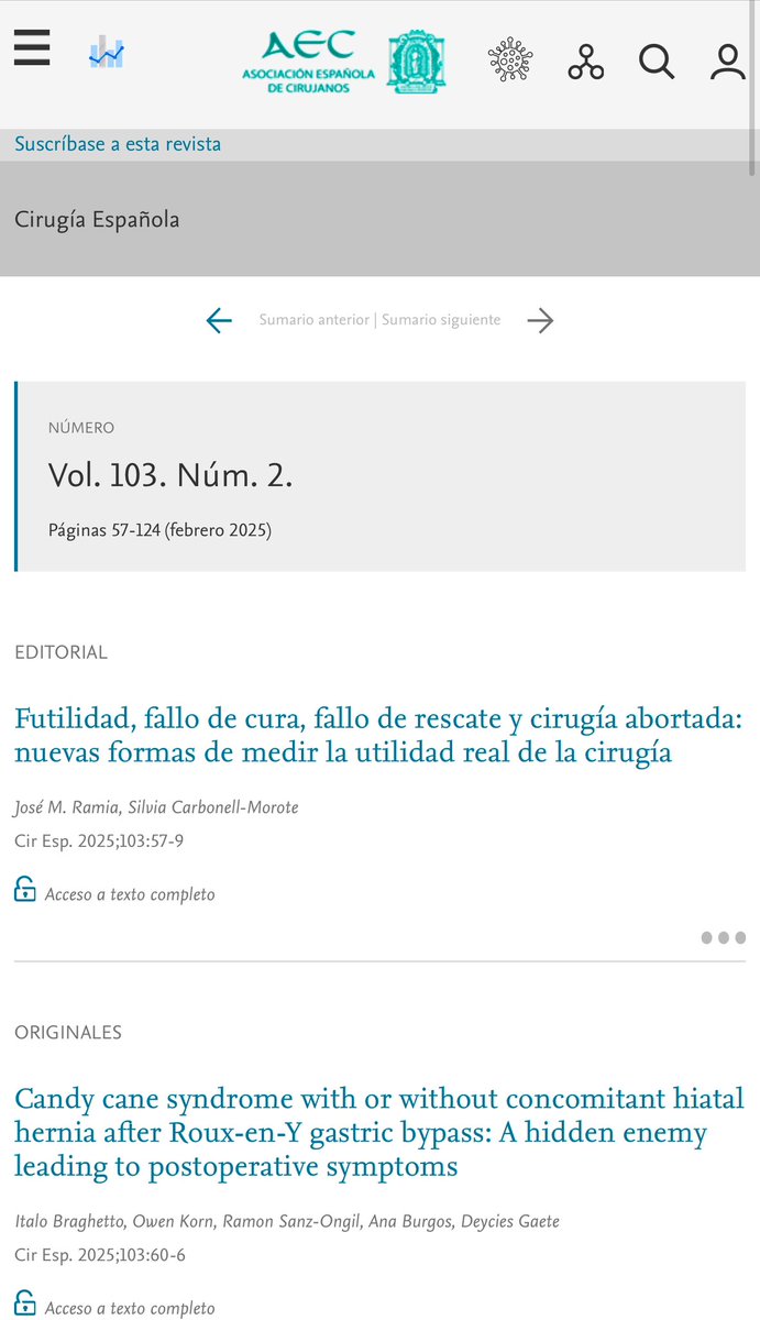Número de #Febrero disponible 🆕🔝 #CirEsp <a href="/aecirujanos/">aecirujanos</a> <a href="/me4_so/">SoMe4Surgery</a> 

Sumario y contenido en el enlace👇🏼👇🏼👇🏼

🔗elsevier.es/http://www.els…