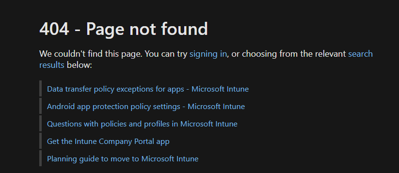 gains_matthew's tweet photo. @IntuneSuppTeam Hey Guys just a note, These hyperlinks take you to a 404 page

App Protection Policy > Select Apps to Exempt

/en-us/intune/app-protection-policies-exception https://t.co/afuRH0XYBs