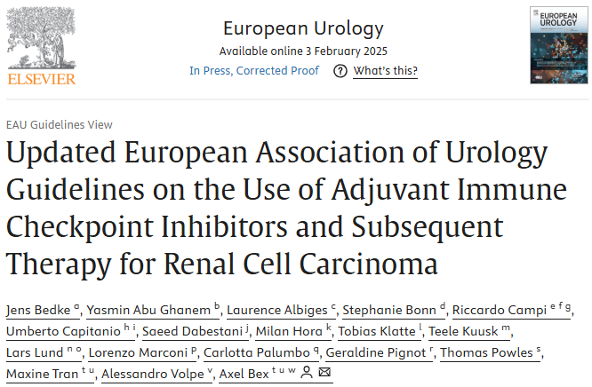 Milan Hora (@milanhoraplzen) on Twitter photo Updated <a href="/Uroweb/">European Association of Urology (EAU)</a> #EAUguidelines on the Use of Adjuvant Immune Checkpoint Inhibitors and Subsequent Therapy for #RCC. Early or intermediate recurrence after adjuvant pembrolizumab should be treated with TKI monotherapy at systemic relapse doi.org/10.1016/j.euru… Updated <a href="/Uroweb/">European Association of Urology (EAU)</a> #EAUguidelines on the Use of Adjuvant Immune Checkpoint Inhibitors and Subsequent Therapy for #RCC. Early or intermediate recurrence after adjuvant pembrolizumab should be treated with TKI monotherapy at systemic relapse doi.org/10.1016/j.euru…