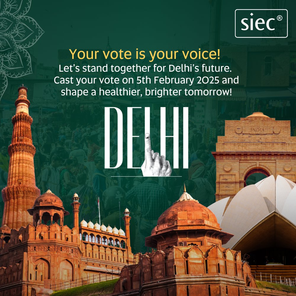 sieceducation's tweet photo. Your vote is your voice! Let’s stand together for Delhi’s future. Cast your vote on 5th February 2025 and shape a healthier, brighter tomorrow!

#DelhiElections2025
#GoVoteDelhi #YourVoteYourVoice #StrongerDelhi #DemocracyMatters #VoteForChange #BrightFutureDelhi https://t.co/KIY50AO3Bf
