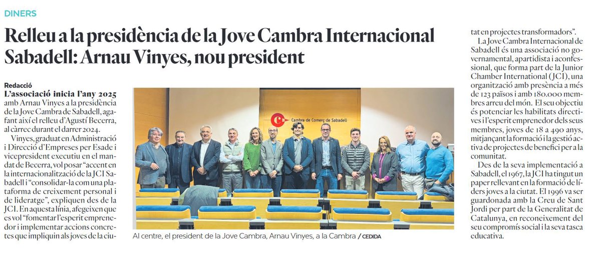 Aquesta Setmana hem celebrat l’Assemblea de Traspàs 2025 de la JCI Sabadell

Acompanyats dels Past- Presidents de Sabadell Agustí Becerra ha passat el relleu del càrrec de la Presidència Local Arnau Vinyes.

#JCI #LeadingIsOurDuty #RiseWithJCI
