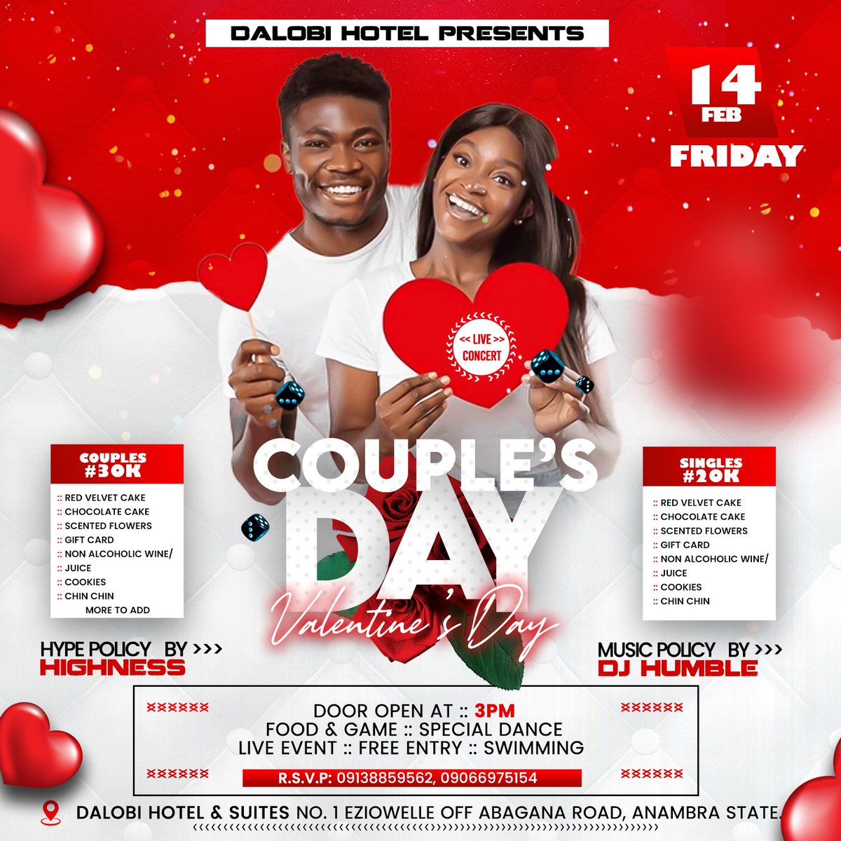 DalobiHotel's tweet photo. Treat yourself and your special one to our valentines treat here at Dalobi hotel as we have 2 dining options, just for you.

Couple’s and singles dinner 

Grab your ticket now!!!

For more info: call +2349066975154, WhatsApp : +2349138859562.

#valentine #dalobihotel #dalobi https://t.co/lkOvtxGy5P