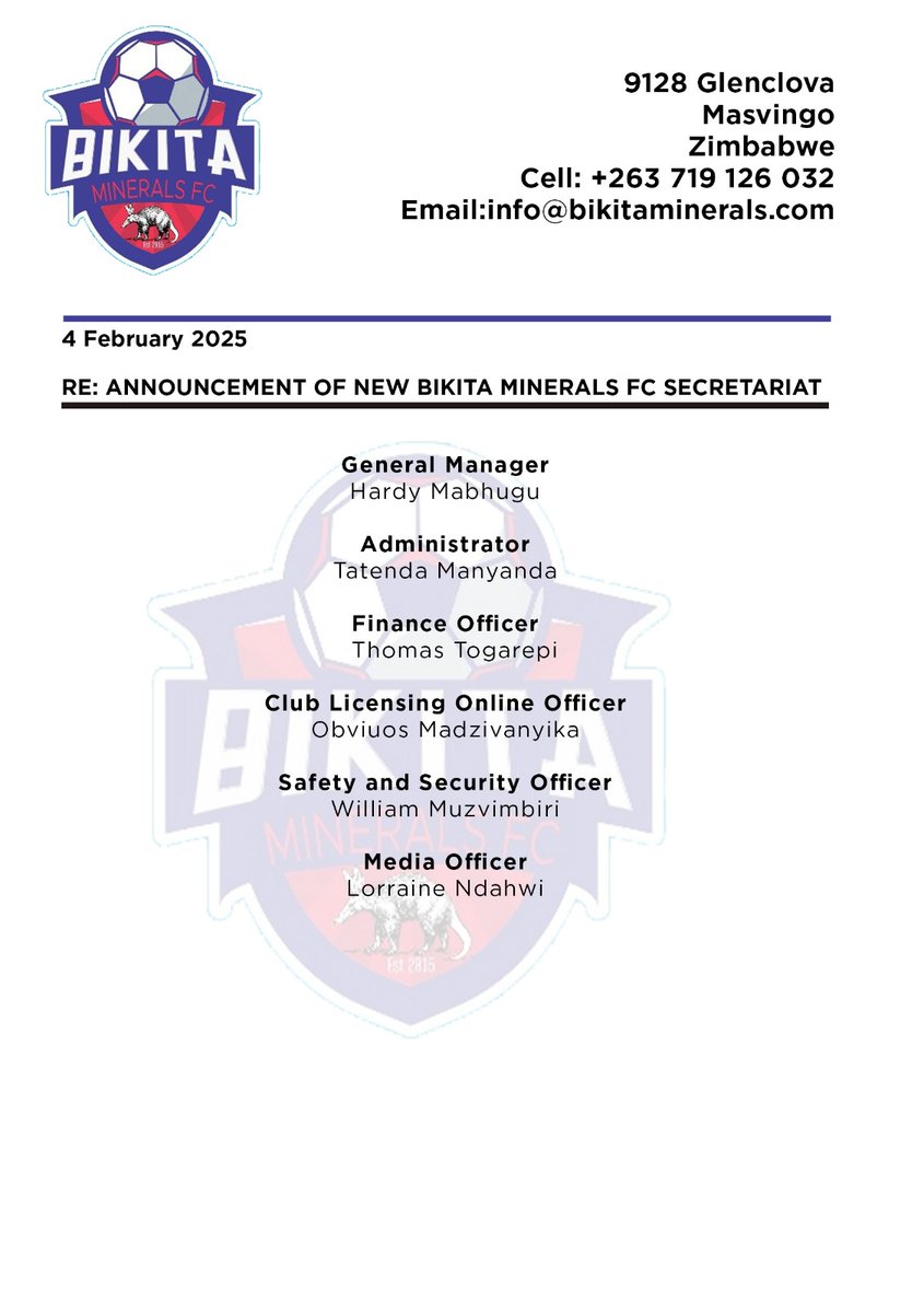 BikitaMinerals_'s tweet photo. The new office bearers have hit the ground running. Lithium Boys are in good hands and a successful season beckons @CastleLagerPSL @263football_zw @BulawayoChiefs @CHICKENINNFC1 @FCPSupporters @FCPlatinum @drjhmapfumo @Gem_boys_fc @m_mufumi @thomas_togarepi @HighlanderBosso https://t.co/Rg7Cg6q9Wt